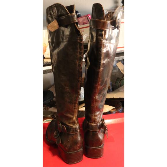 Born Crown Brown Leather Tall Riding Boots Low Heel Buckle 9 Knee Equestrian - Picture 6 of 10